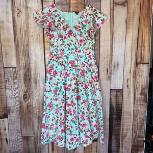 Ann Taylor Strawberry Cherry Floral Midi Dress Cottagecore Spring Summer Size 10